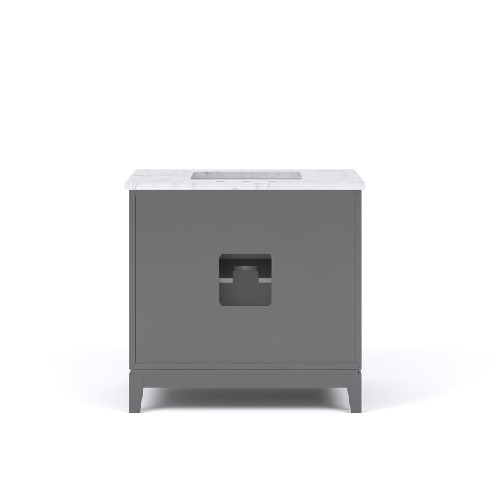 36-Inch Vignette Cashmere Grey Bathroom Vanity - Carrara White Marble Countertop with Oil Rubbed Bronze Faucet