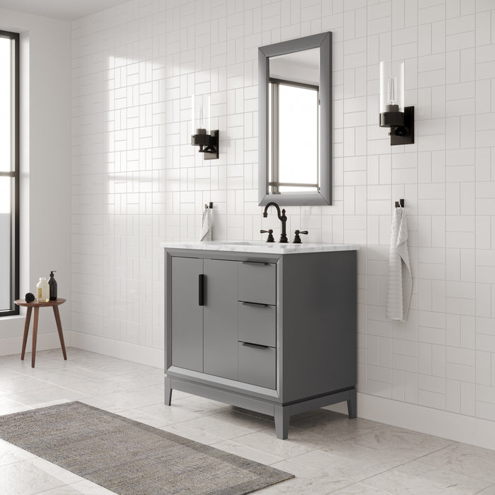 36" Carrara Marble Single Sink Vanity Cashmere Grey Waverly with Oil Rubbed Bronze Faucet & Mirror