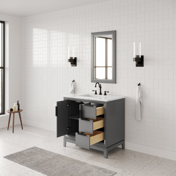 36-Inch Vignette Cashmere Grey Bathroom Vanity - Carrara White Marble Countertop with Oil Rubbed Bronze Faucet