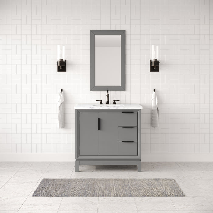 36-Inch Vignette Cashmere Grey Bathroom Vanity - Carrara White Marble Countertop with Oil Rubbed Bronze Faucet
