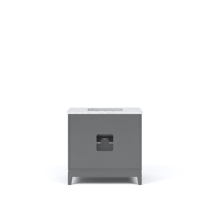 36" Carrara Marble Single Sink Vanity Cashmere Grey Waverly with Oil Rubbed Bronze Faucet & Mirror