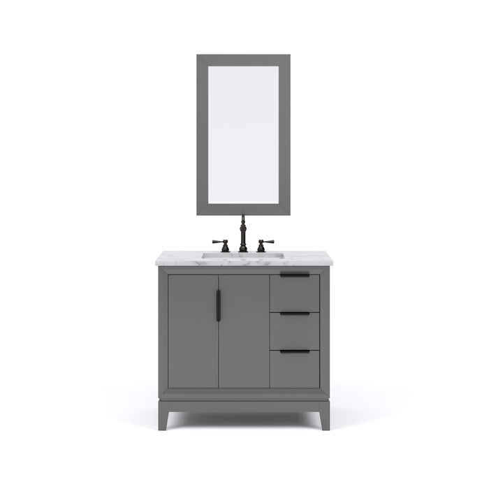 36" Carrara Marble Single Sink Vanity Cashmere Grey Waverly with Oil Rubbed Bronze Faucet & Mirror