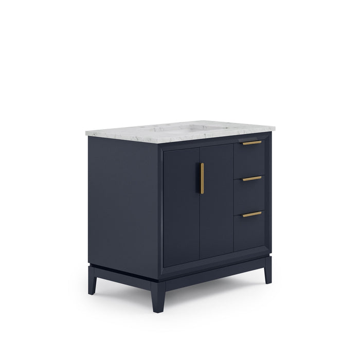 36" Carrara Marble Bathroom Vanity Wisteria Monarch Blue Single Sink with Satin Gold Hardware
