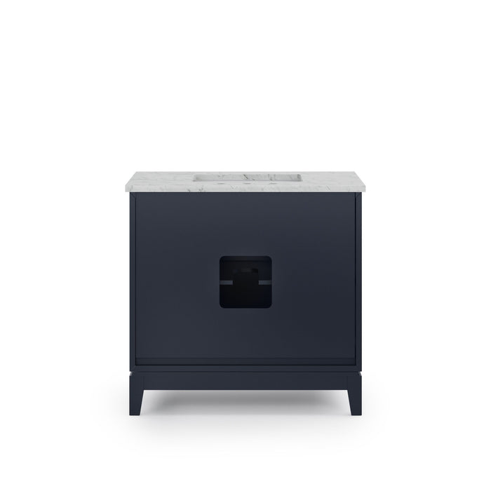 36" Carrara Marble Bathroom Vanity Wisteria Monarch Blue Single Sink with Satin Gold Hardware