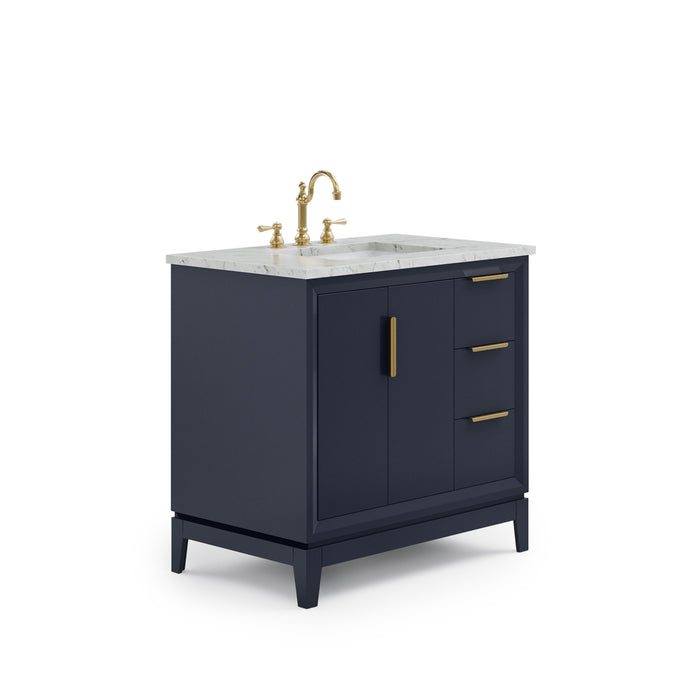 36" Monarch Blue Xanthe Bathroom Vanity with Carrara White Marble Countertop and Satin Gold Hardware