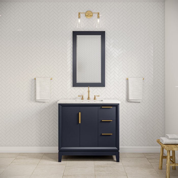 36" Carrara Marble Bathroom Vanity Wisteria Monarch Blue Single Sink with Satin Gold Hardware