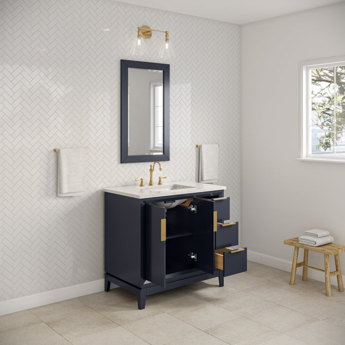 36" Monarch Blue Xanthe Bathroom Vanity with Carrara White Marble Countertop and Satin Gold Hardware