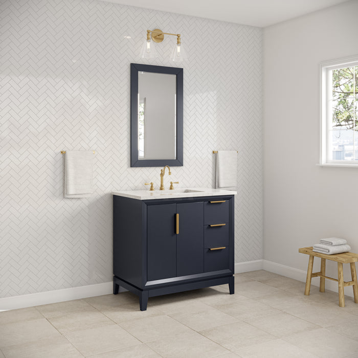 36" Carrara Marble Bathroom Vanity Wisteria Monarch Blue Single Sink with Satin Gold Hardware