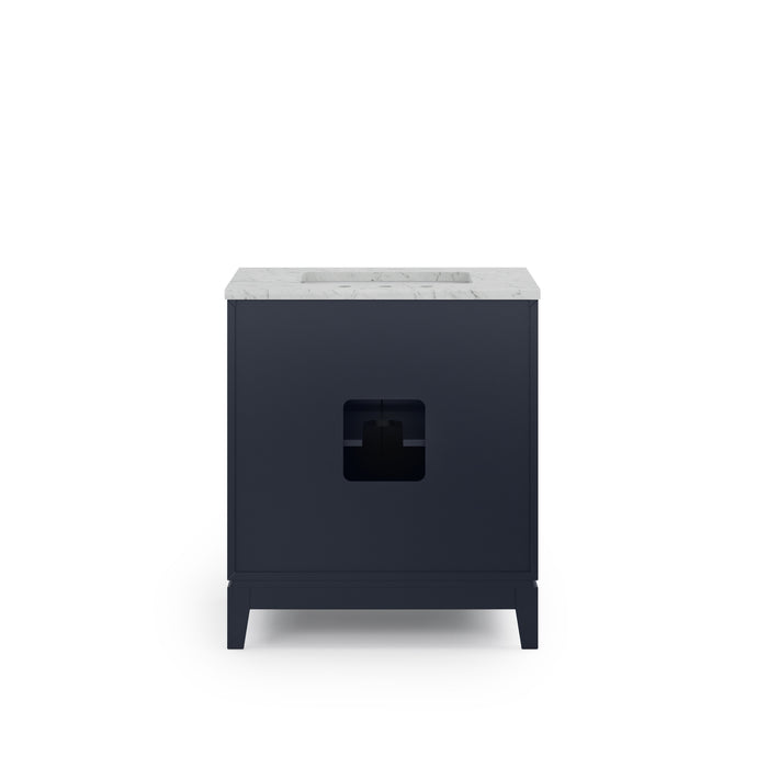 36" Monarch Blue Xanthe Bathroom Vanity with Carrara White Marble Countertop and Satin Gold Hardware