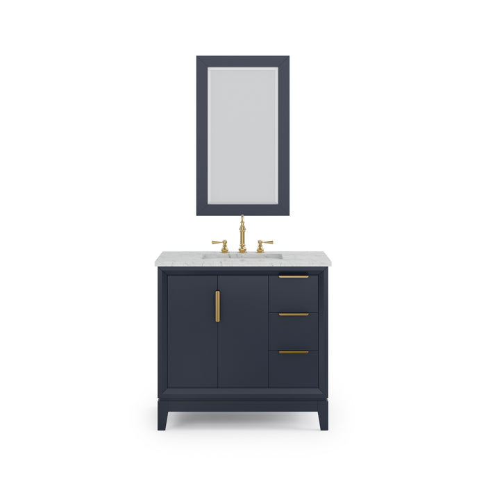 36 Inch Carrara Marble Top Yarrow Bathroom Vanity - Single Sink Monarch Blue Transitional Style with Satin Gold Hardware & Mirror