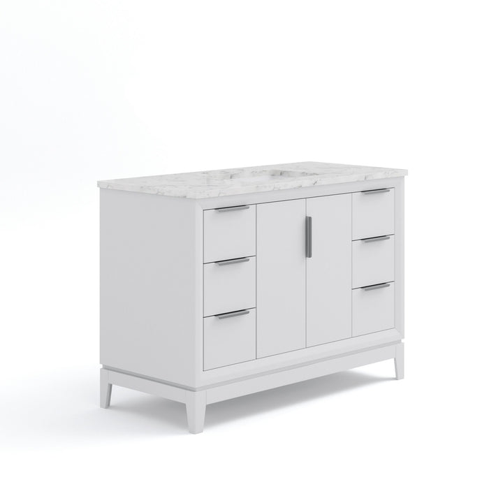 48 Inch Carnra Pure White Bathroom Vanity - Carrara Marble Countertop Single Sink with Brushed Silver Hardware