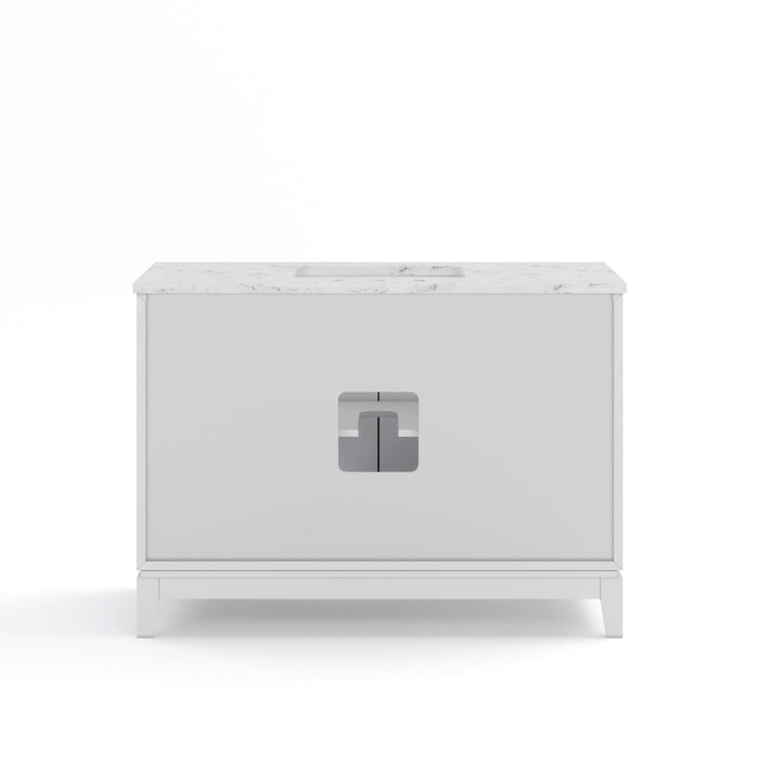 48 Inch Carnra Pure White Bathroom Vanity - Carrara Marble Countertop Single Sink with Brushed Silver Hardware