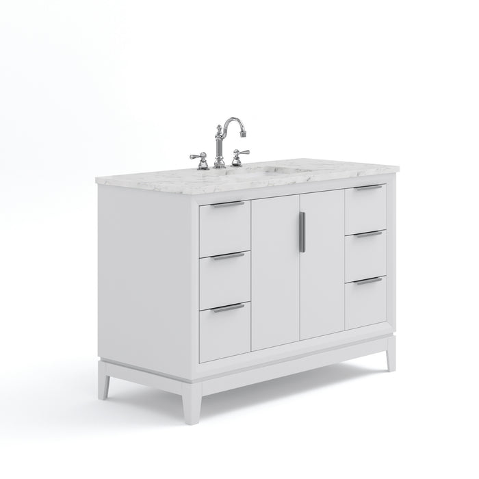 48 Inch Pure White Chanterel Bathroom Vanity Set - Carrara Marble Top with Undermount Sink & Chrome Hardware