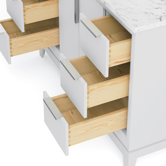 48 Inch Chroma White Bathroom Vanity Set with Carrara Marble with Chrome Hardware & Rectangular Mirror