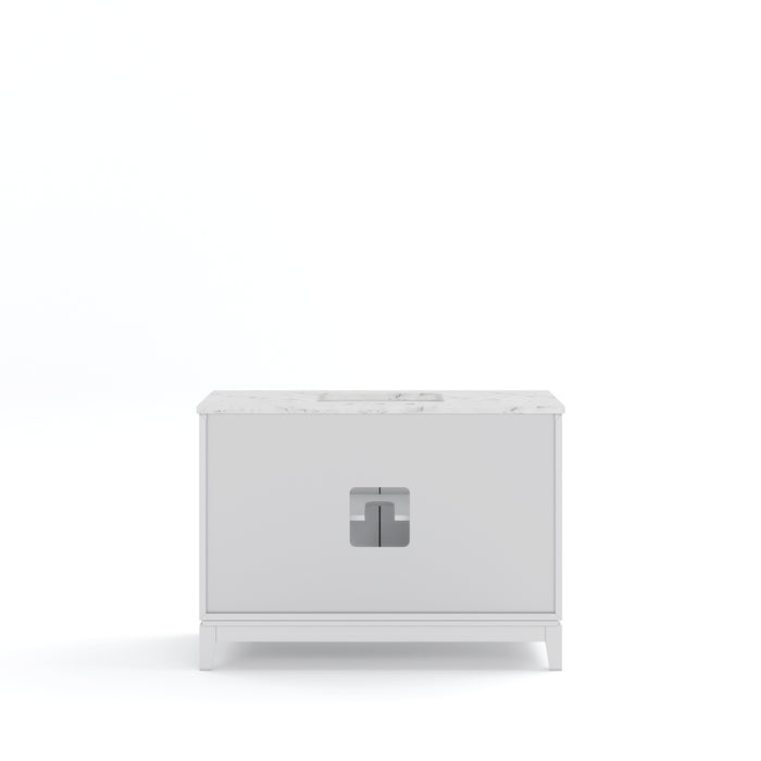 48 Inch Chroma White Bathroom Vanity Set with Carrara Marble with Chrome Hardware & Rectangular Mirror