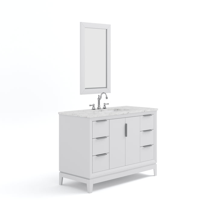 48 Inch Chroma White Bathroom Vanity Set with Carrara Marble with Chrome Hardware & Rectangular Mirror