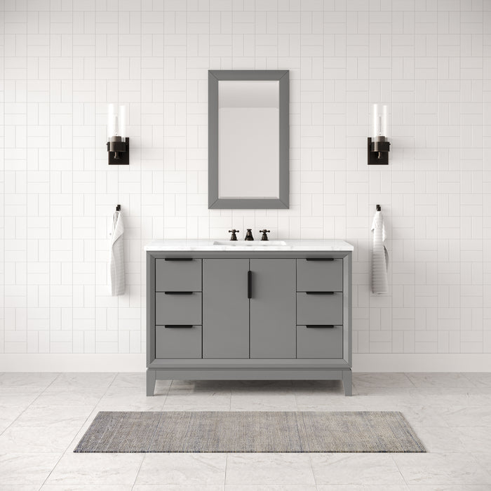 48" Carrara White Marble Aurelius Single Sink Bathroom Vanity Set - Cashmere Grey with Oil Rubbed Bronze Hardware & Mirror