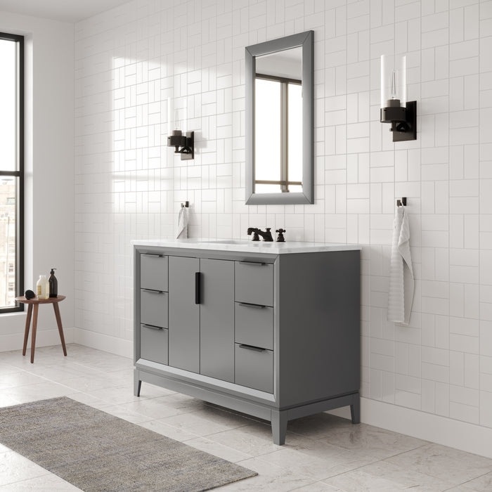 48" Carrara White Marble Aurelius Single Sink Bathroom Vanity Set - Cashmere Grey with Oil Rubbed Bronze Hardware & Mirror