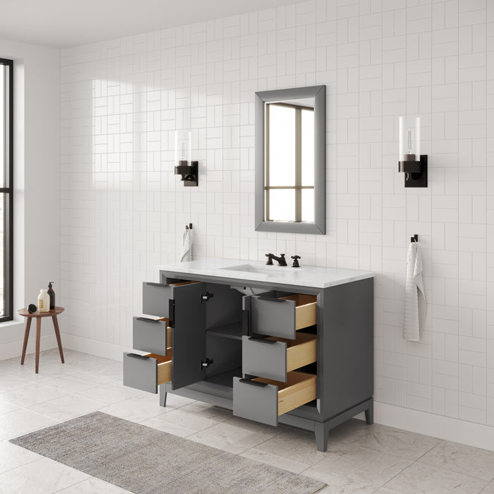 48" Carrara White Marble Aurelius Single Sink Bathroom Vanity Set - Cashmere Grey with Oil Rubbed Bronze Hardware & Mirror