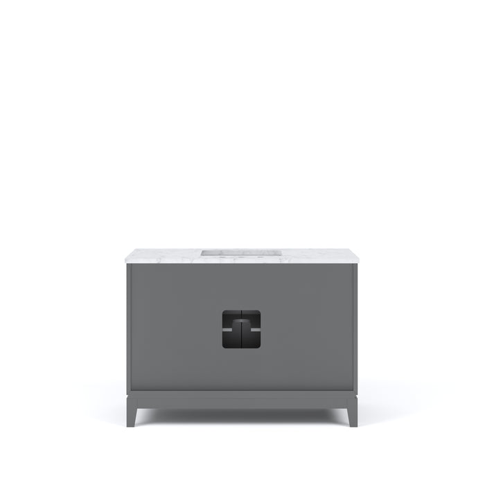 48" Carrara White Marble Aurelius Single Sink Bathroom Vanity Set - Cashmere Grey with Oil Rubbed Bronze Hardware & Mirror