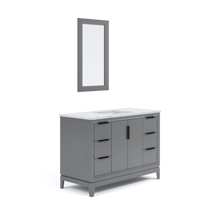 48 Inch Carrara White Marble Ashen Vanity Cashmere Grey Soft Close Bronze Faucets with Mirror