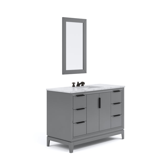 48" Carrara White Marble Aurelius Single Sink Bathroom Vanity Set - Cashmere Grey with Oil Rubbed Bronze Hardware & Mirror
