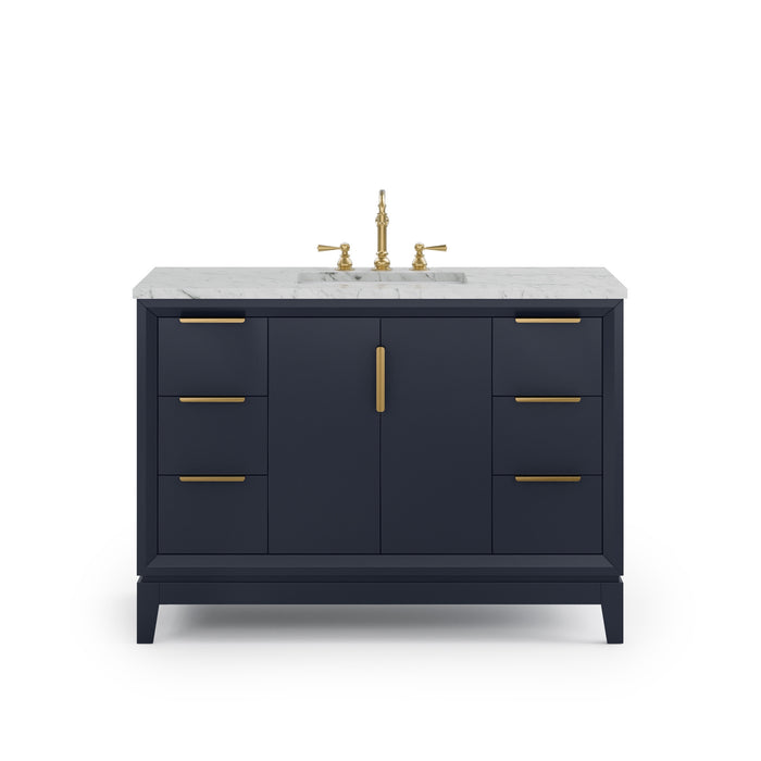 48" Carrara White Marble Bramble Single Sink Vanity - Monarch Blue with Satin Gold Hardware