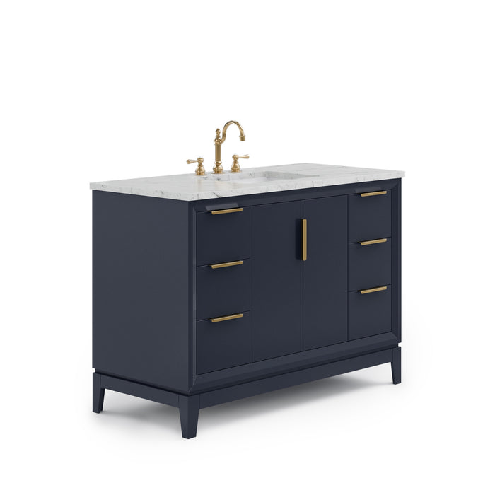 48" Carrara White Marble Bramble Single Sink Vanity - Monarch Blue with Satin Gold Hardware