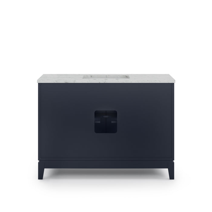 48" Carrara White Marble Bramble Single Sink Vanity - Monarch Blue with Satin Gold Hardware