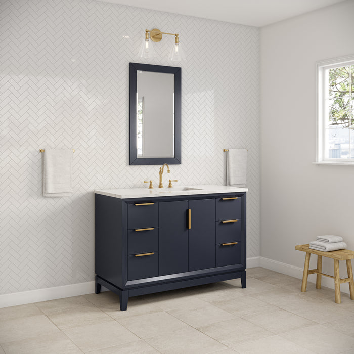 48" Calylinar Single Sink Carrara Marble Vanity Monarch Blue Cabinet Satin Gold Hardware Mirror Included
