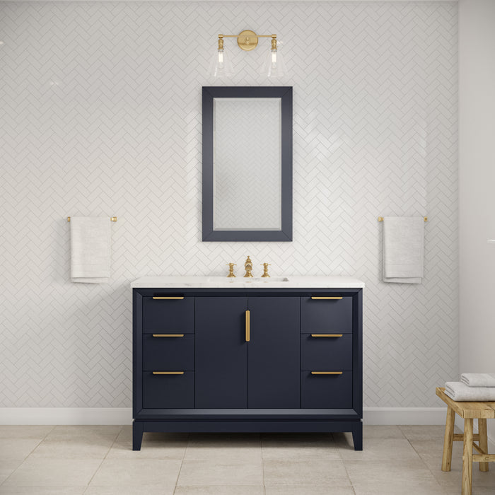48" Single Sink Canopy Carrara Marble Vanity Monarch Blue with Waterfall Faucet and Mirror
