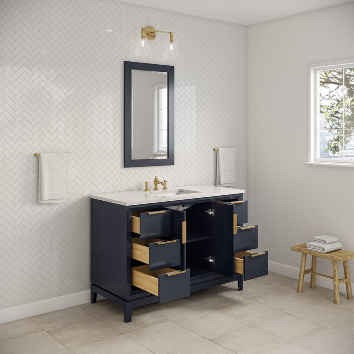 48" Single Sink Canopy Carrara Marble Vanity Monarch Blue with Waterfall Faucet and Mirror