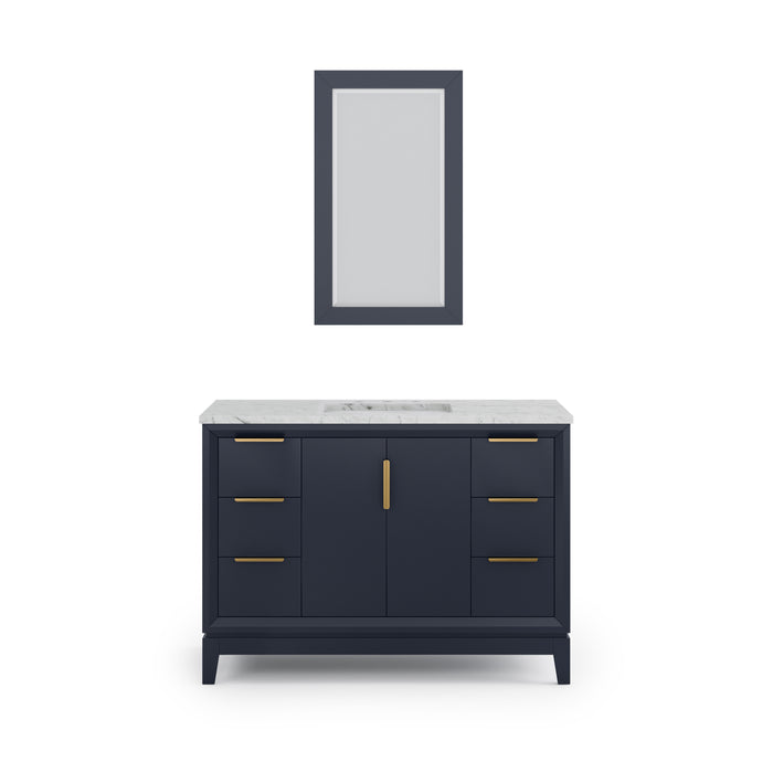48" Carrara White Marble Barrow Single Sink Bathroom Vanity Monarch Blue Satin Gold Hardware Mirror