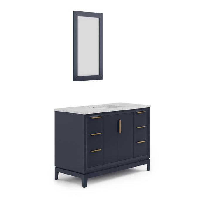 48" Carrara White Marble Barrow Single Sink Bathroom Vanity Monarch Blue Satin Gold Hardware Mirror