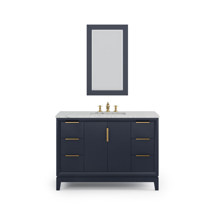 48" Single Sink Canopy Carrara Marble Vanity Monarch Blue with Waterfall Faucet and Mirror