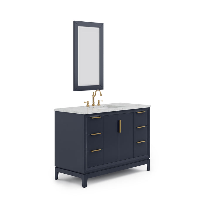 48" Calylinar Single Sink Carrara Marble Vanity Monarch Blue Cabinet Satin Gold Hardware Mirror Included