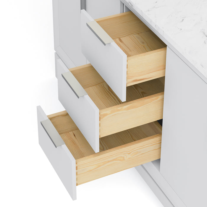 72" Double Sink Carrara White Marble Delphine Bathroom Vanity - Pure White with Soft-Close Drawers & Chrome Hardware