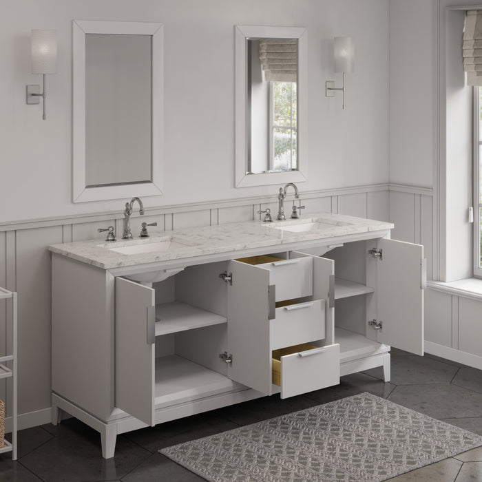 72" Double Sink Carrara White Marble Delphine Bathroom Vanity - Pure White with Soft-Close Drawers & Chrome Hardware