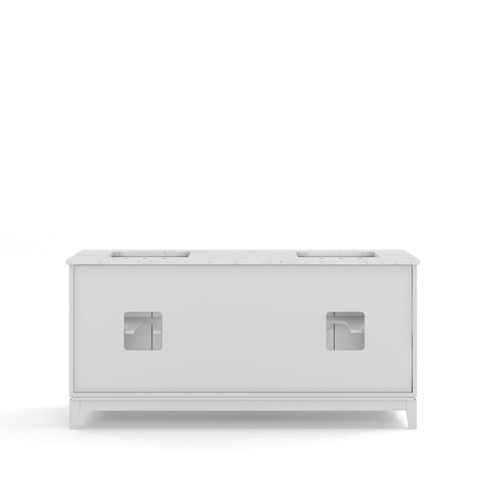 72 Inch Dorian Double Sink Carrara Marble Vanity Set - Pure White with Soft Close Drawers and Rectangular Mirror