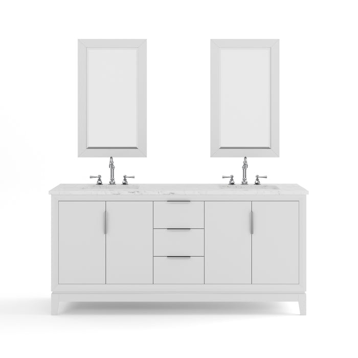 72 Inch Earthen Double Sink Vanity Set - Carrara White Marble, Pure White Finish, Chrome Hardware & Mirrors