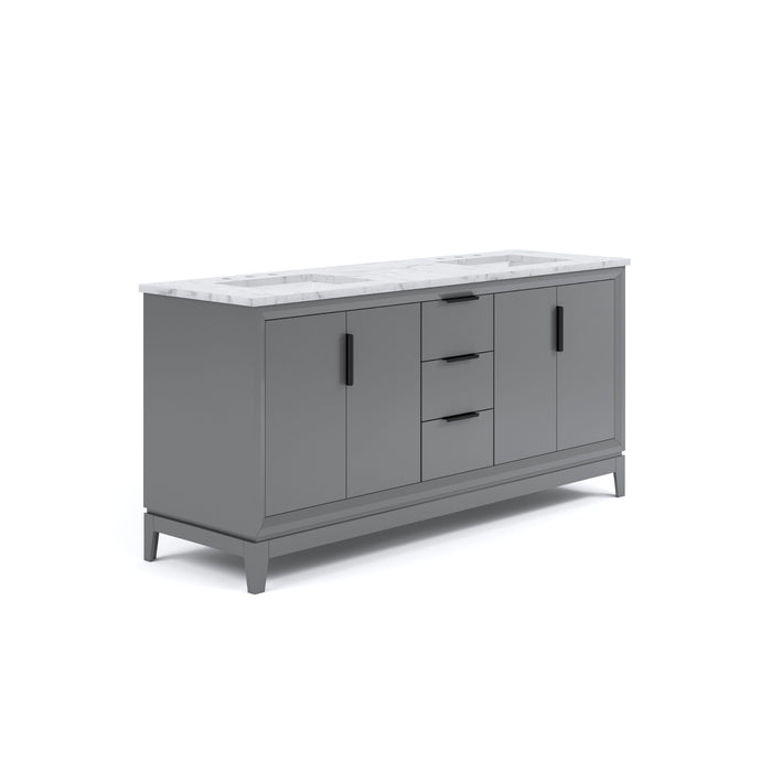 72" Clove Double Sink Vanity - Cashmere Grey Carrara White Marble Bronze Hardware