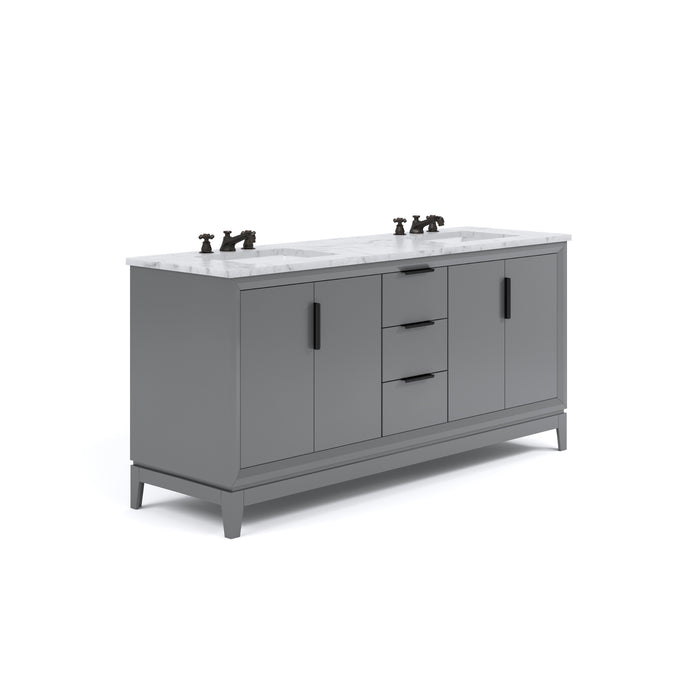 72 Inch Coastal  Double Sink Carrara White Marble Vanity - Cashmere Grey with Oil Rubbed Bronze Faucets