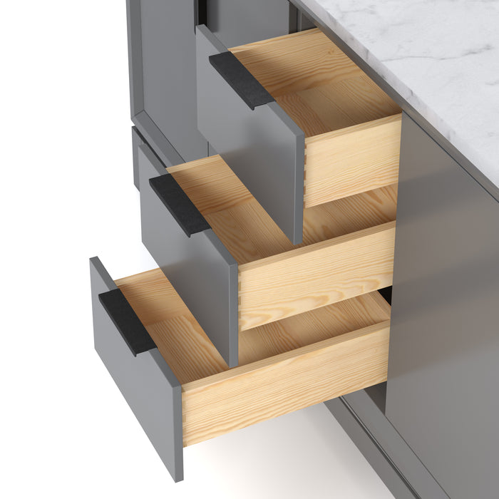 72" Clove Double Sink Vanity - Cashmere Grey Carrara White Marble Bronze Hardware