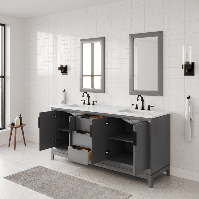 72" Clove Double Sink Vanity - Cashmere Grey Carrara White Marble Bronze Hardware