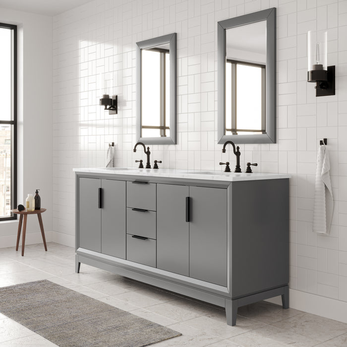 72" Clove Double Sink Vanity - Cashmere Grey Carrara White Marble Bronze Hardware