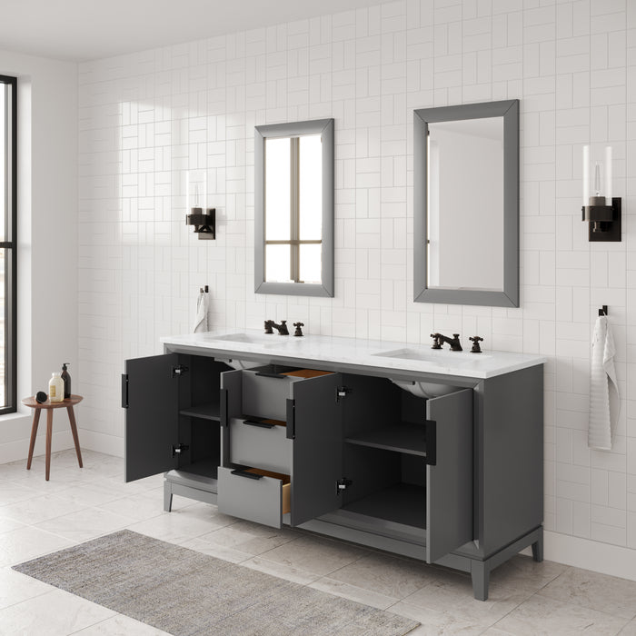 72 Inch Coastal  Double Sink Carrara White Marble Vanity - Cashmere Grey with Oil Rubbed Bronze Faucets