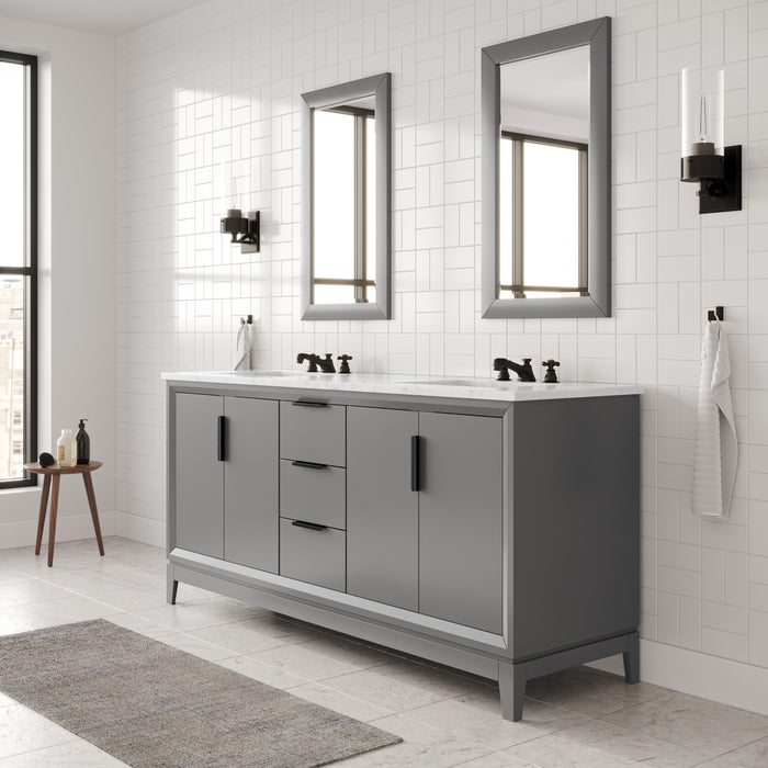 72 Inch Coastal  Double Sink Carrara White Marble Vanity - Cashmere Grey with Oil Rubbed Bronze Faucets