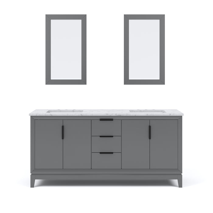 72 Inch Conifer Double Vanity Carrara White Marble Top Cashmere Grey Cabinet with Rectangular Mirrors