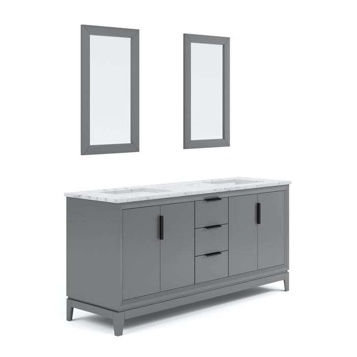 72 Inch Conifer Double Vanity Carrara White Marble Top Cashmere Grey Cabinet with Rectangular Mirrors