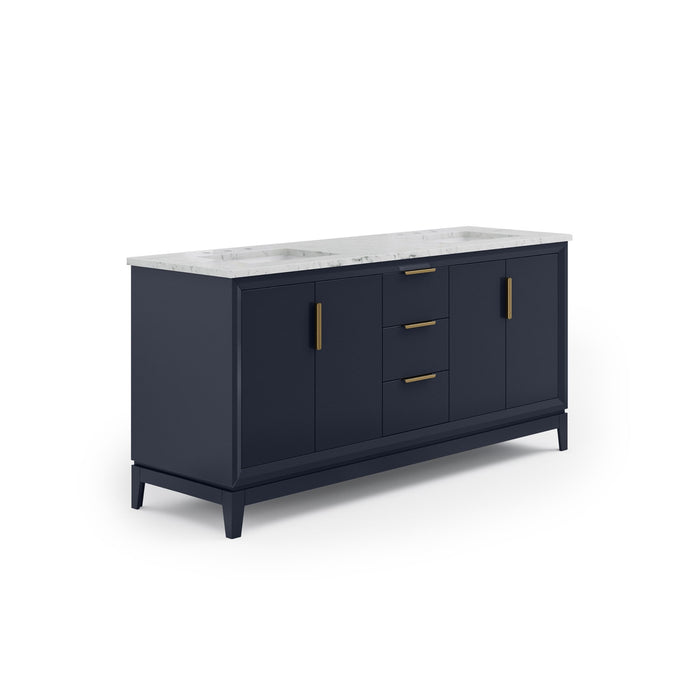 72-inch Courant Carrara White Marble Double Sink Bathroom Vanity Monarch Blue with Satin Gold Hardware